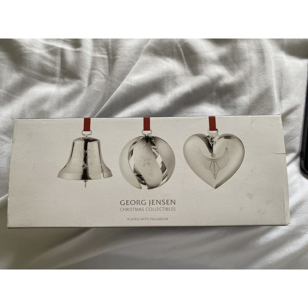GEORG JENSEN PALLADIUM PLATED  2025 HRISTMAS ORNAMENTS 3 PCS SET DENMARK MADE